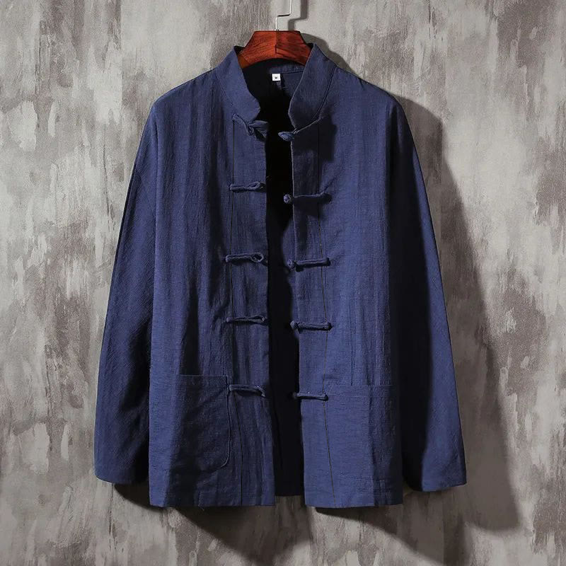 Buddha Stones Stand Collar Tang Suit Casual Cotton Linen Shirt - DarkSlateBlue - US/UK/AU44，EU54 (5XL) - image 5