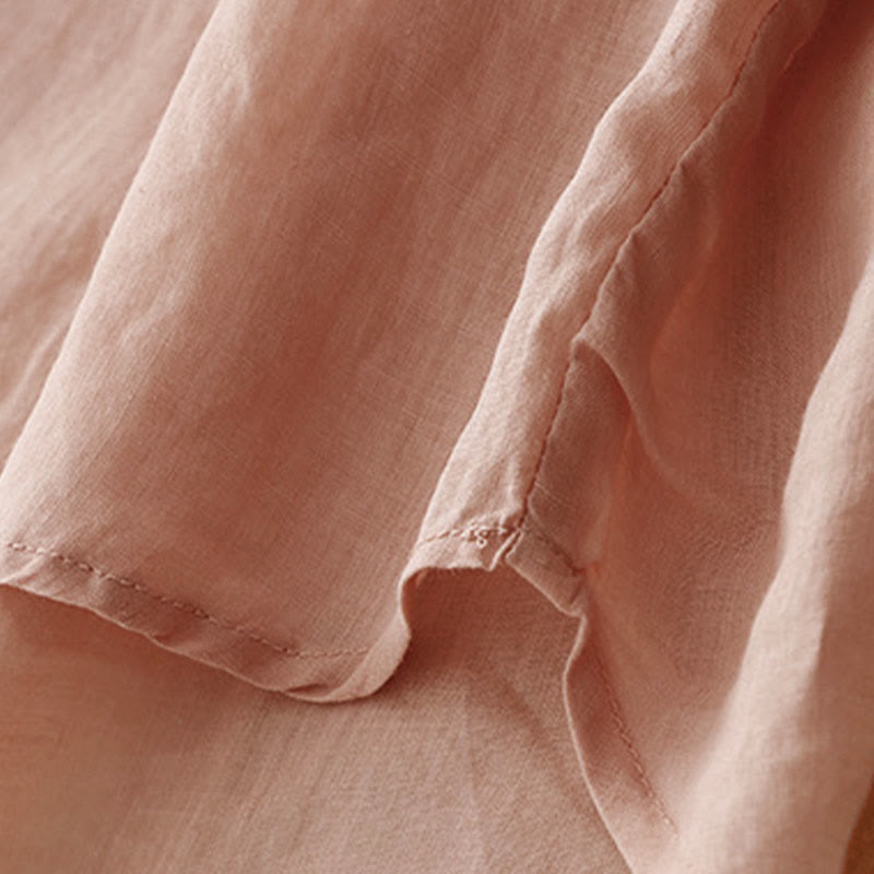 Buddha Stones Casual Women's Plain Frog Buckle Design Half Sleeve Shirt - image 4