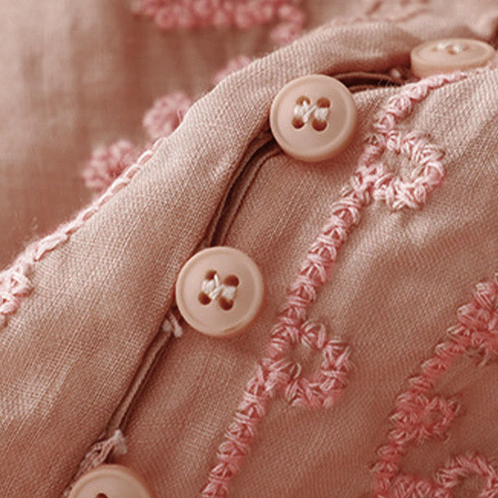 Buddha Stones Casual Women's Plain Frog Buckle Design Half Sleeve Shirt - image 3