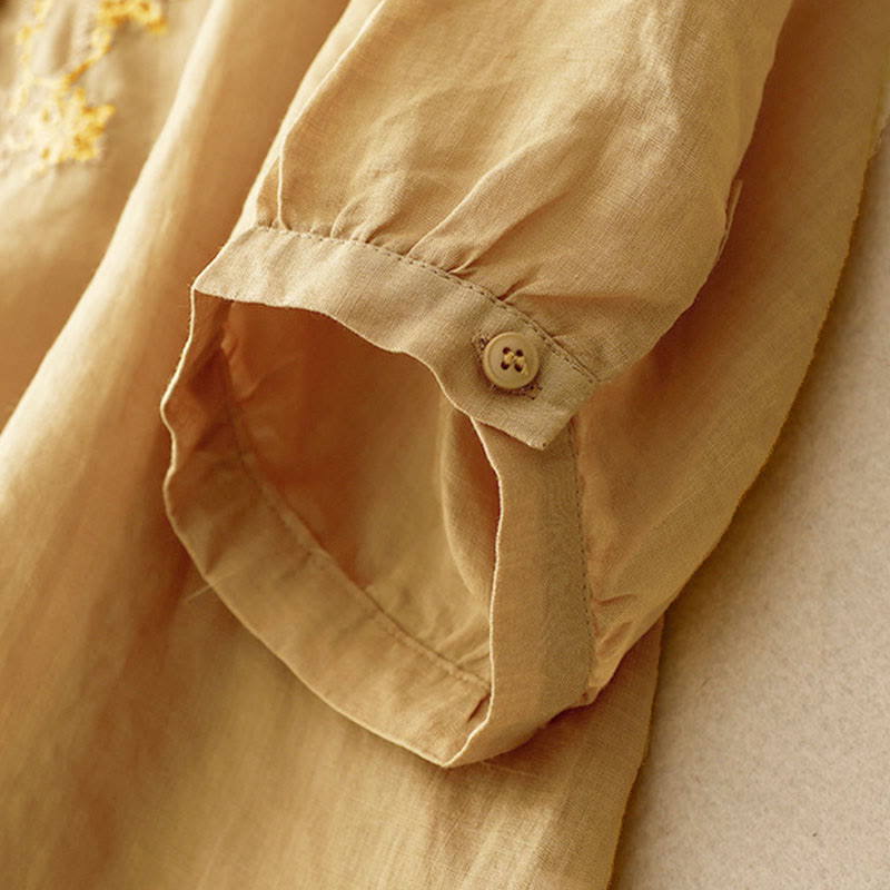 Buddha Stones Casual Women's Plain Frog Buckle Design Half Sleeve Shirt - image 13