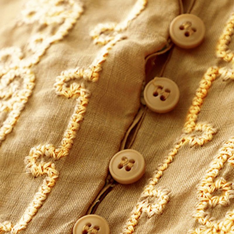 Buddha Stones Casual Women's Plain Frog Buckle Design Half Sleeve Shirt - image 15