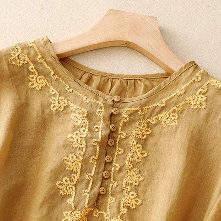 Buddha Stones Casual Women's Plain Frog Buckle Design Half Sleeve Shirt - image 16