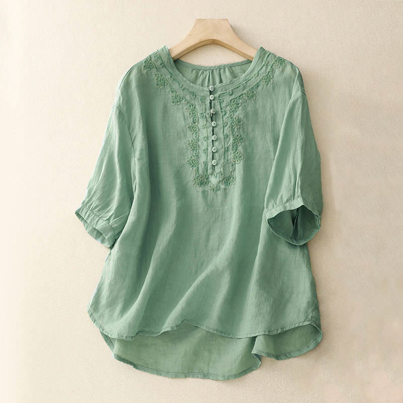 Buddha Stones Casual Women's Plain Frog Buckle Design Half Sleeve Shirt - PaleGreen - US8-10，UK/AU12-14，EU40-42 (2XL) - image 17