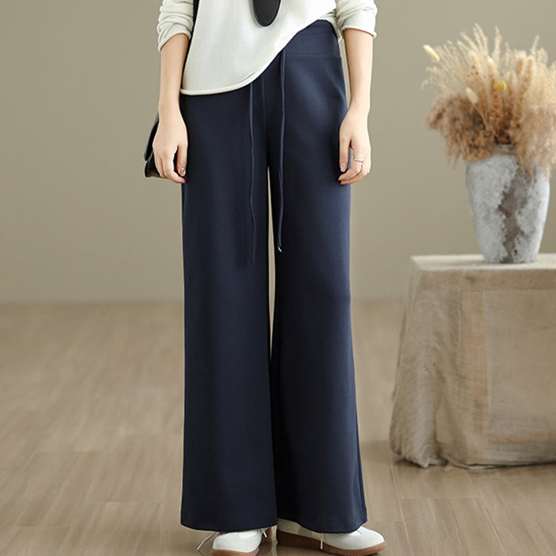 Buddha Stones Plain Drawstring Cotton Polyester Women's Wide Leg Pants With Pockets - image 5