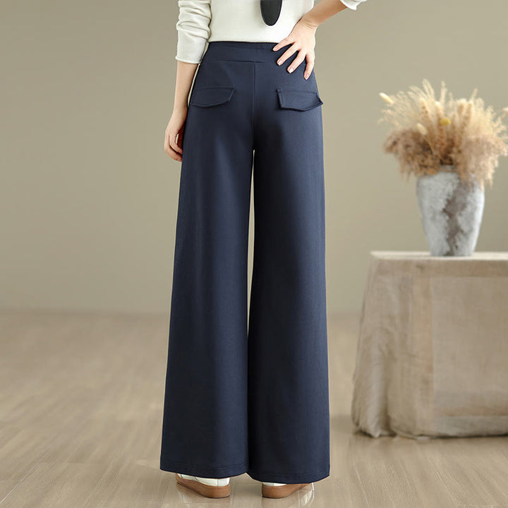Buddha Stones Plain Drawstring Cotton Polyester Women's Wide Leg Pants With Pockets - image 3