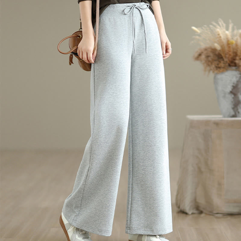 Buddha Stones Plain Drawstring Cotton Polyester Women's Wide Leg Pants With Pockets - WhiteSmoke - US8-10，UK/AU12-14，EU40-42 (2XL) - image 9