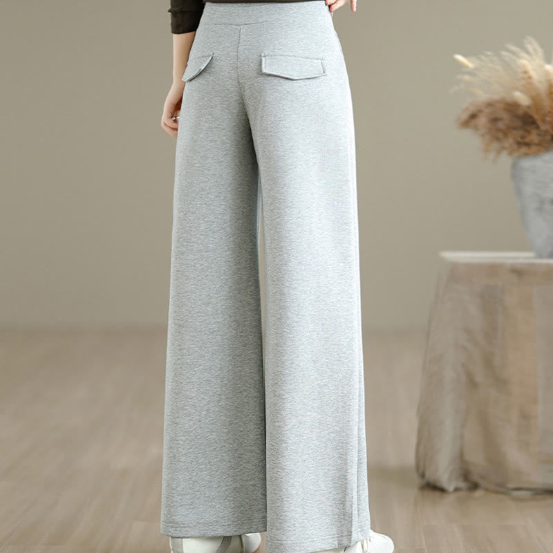 Buddha Stones Plain Drawstring Cotton Polyester Women's Wide Leg Pants With Pockets - image 13