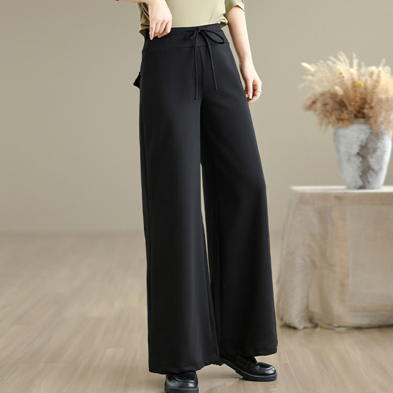 Buddha Stones Plain Drawstring Cotton Polyester Women's Wide Leg Pants With Pockets - image 16