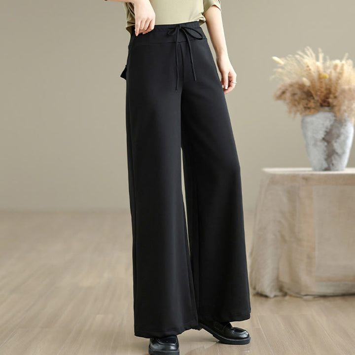 Buddha Stones Plain Drawstring Cotton Polyester Women's Wide Leg Pants With Pockets - image 16