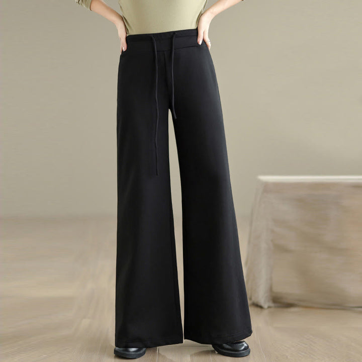 Buddha Stones Plain Drawstring Cotton Polyester Women's Wide Leg Pants With Pockets - Black - US8-10，UK/AU12-14，EU40-42 (2XL) - image 15
