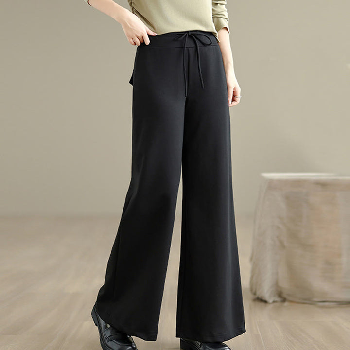 Buddha Stones Plain Drawstring Cotton Polyester Women's Wide Leg Pants With Pockets - image 17