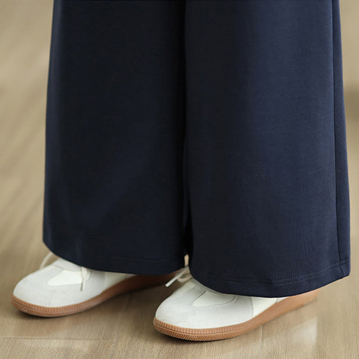 Buddha Stones Plain Drawstring Cotton Polyester Women's Wide Leg Pants With Pockets - image 8
