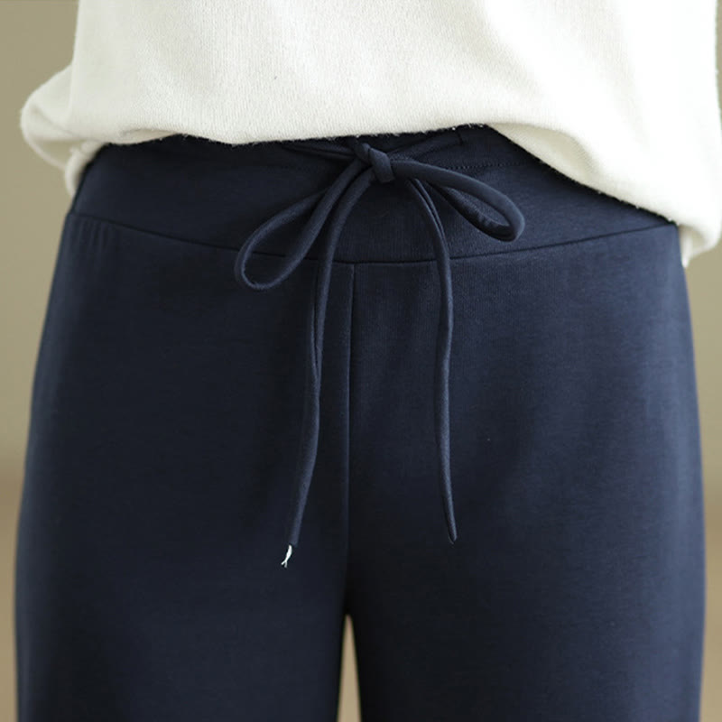 Buddha Stones Plain Drawstring Cotton Polyester Women's Wide Leg Pants With Pockets - image 7