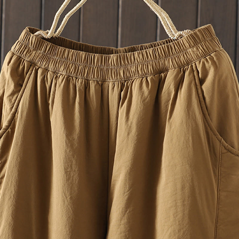 Buddha Stones Plain Warm Cotton-padded Women's Harem Cotton Pants With Pockets - image 6