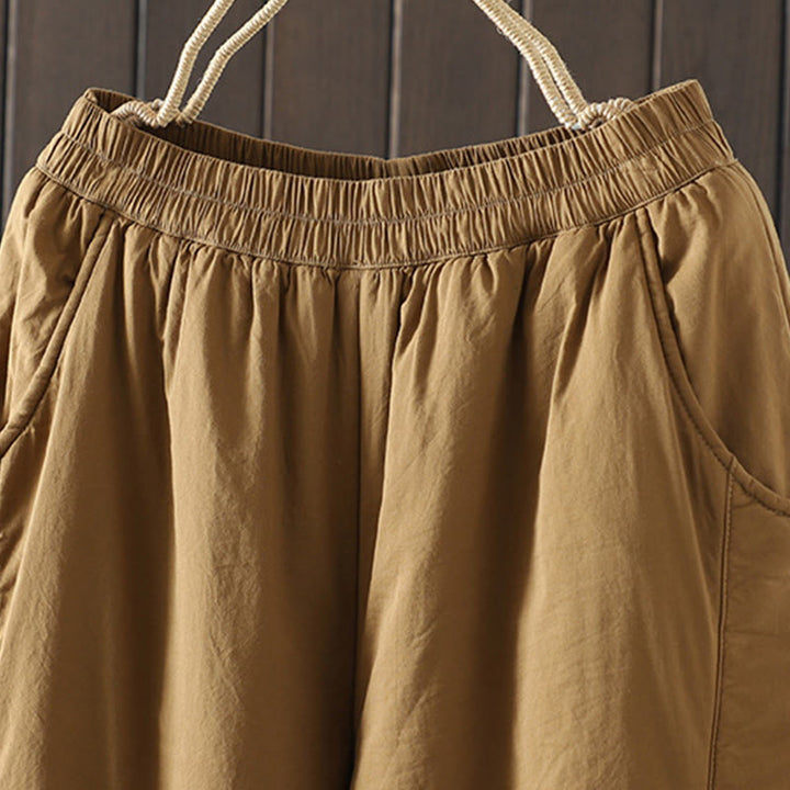 Buddha Stones Plain Warm Cotton-padded Women's Harem Cotton Pants With Pockets - image 6