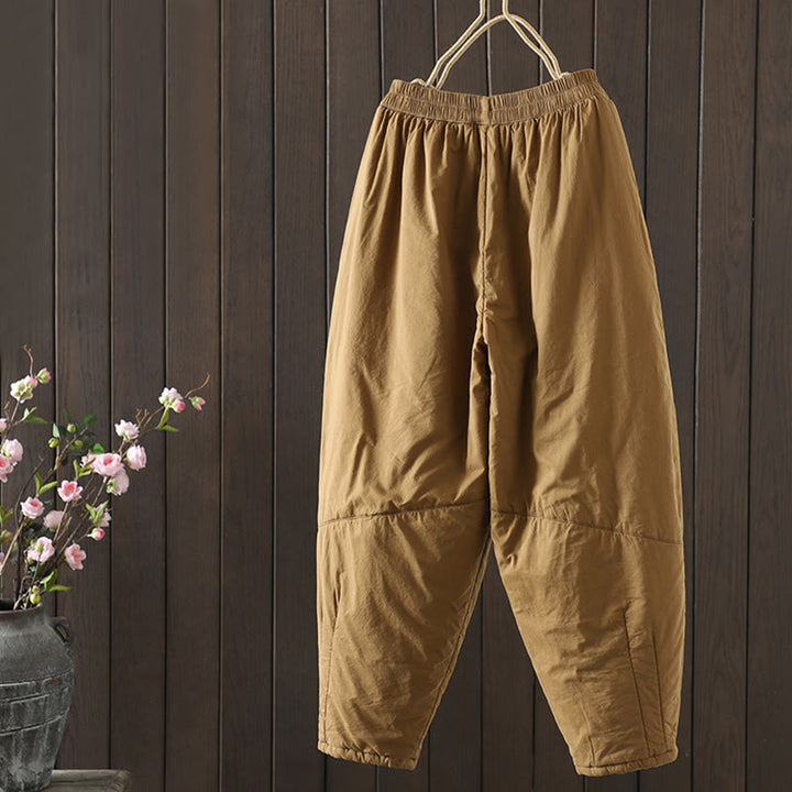 Buddha Stones Plain Warm Cotton-padded Women's Harem Cotton Pants With Pockets - image 1