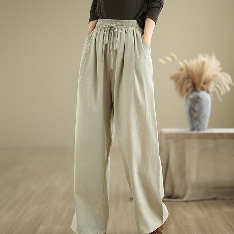 Buddha Stones Casual Straight-leg Women's Cotton Pants With Pockets - Beige - US8-10，UK/AU12-14，EU40-42 (2XL) - image 0