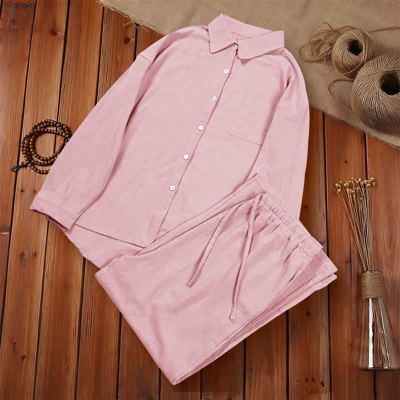 Buddha Stones 2Pcs Long Sleeve Shirt Top With Pockets Drawstring Capri Pants Meditation Cotton Clothing Women's Set - image 7