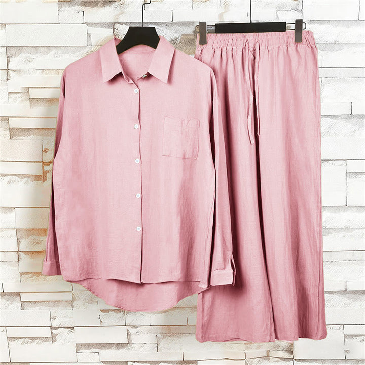 Buddha Stones 2Pcs Long Sleeve Shirt Top With Pockets Drawstring Capri Pants Meditation Cotton Clothing Women's Set - image 11