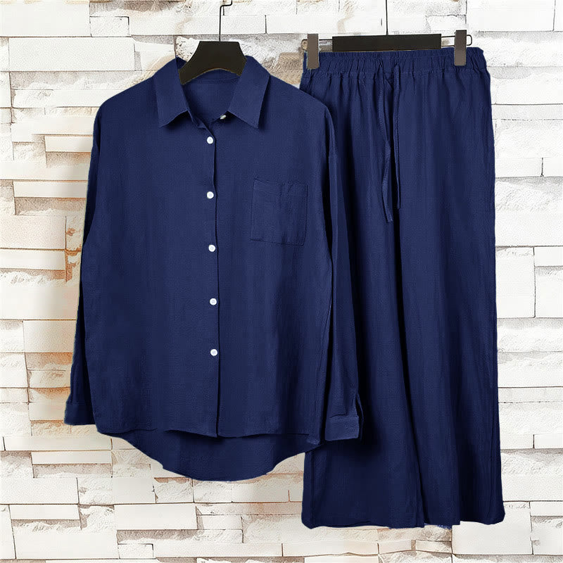 Buddha Stones 2Pcs Long Sleeve Shirt Top With Pockets Drawstring Pants Meditation Cotton Linen Clothing Women's Set - image 35