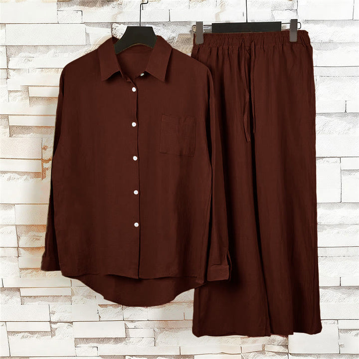 Buddha Stones 2Pcs Long Sleeve Shirt Top With Pockets Drawstring Pants Meditation Cotton Linen Clothing Women's Set - image 41