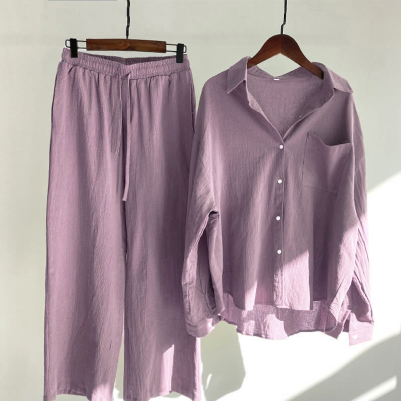 Buddha Stones 2Pcs Long Sleeve Shirt Top With Pockets Drawstring Pants Meditation Cotton Linen Clothing Women's Set - PaleVioletRed - US20，UK/AU24，EU52 (5XL) - image 54