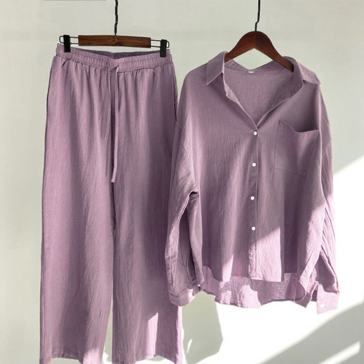 Buddha Stones 2Pcs Long Sleeve Shirt Top With Pockets Drawstring Pants Meditation Cotton Linen Clothing Women's Set - PaleVioletRed - US20，UK/AU24，EU52 (5XL) - image 54