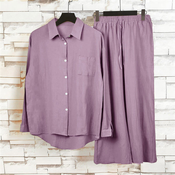 Buddha Stones 2Pcs Long Sleeve Shirt Top With Pockets Drawstring Pants Meditation Cotton Linen Clothing Women's Set - image 59