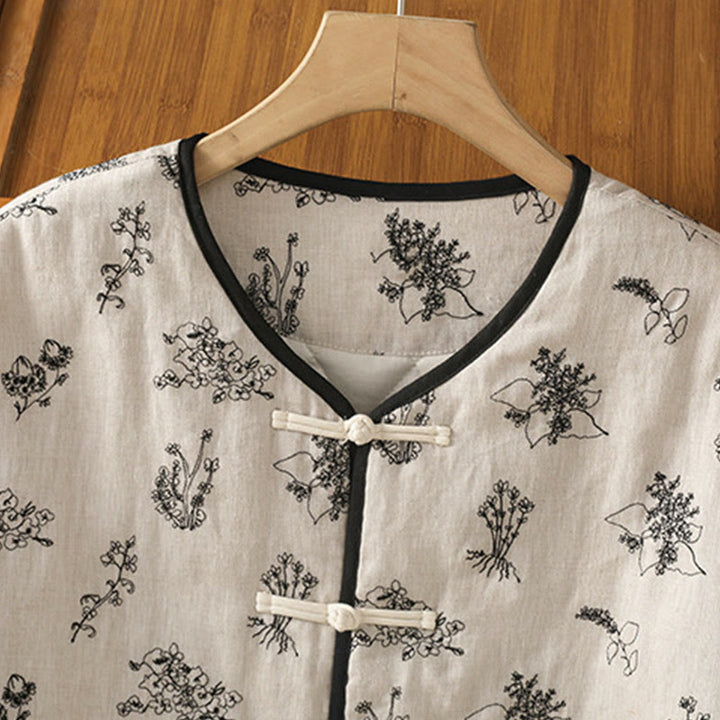 Buddha Stones Women's Printing Frog-button Long Sleeve Padded Jacket With Pockets - image 2