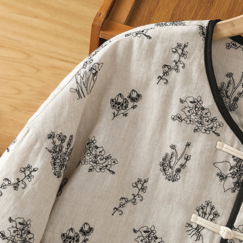 Buddha Stones Women's Printing Frog-button Long Sleeve Padded Jacket With Pockets - image 7