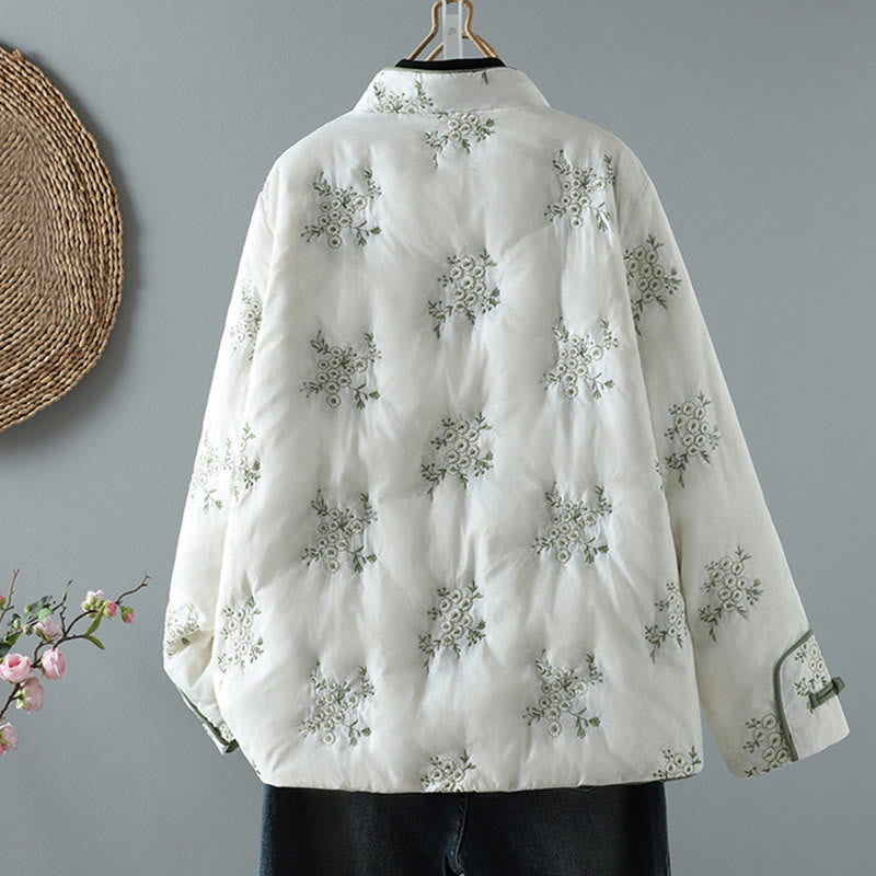 Buddha Stones Women's Embroidery Frog-button Long Sleeve Thicken Jacket With Pockets - image 2