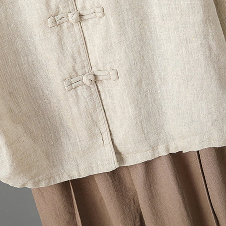 Buddha Stones Casual Women's Embroidery Long Sleeve Stand Collar Cotton Shirt - image 6