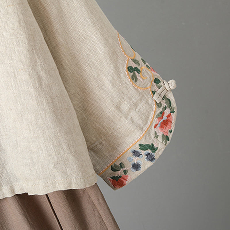 Buddha Stones Casual Women's Embroidery Long Sleeve Stand Collar Cotton Shirt - image 8