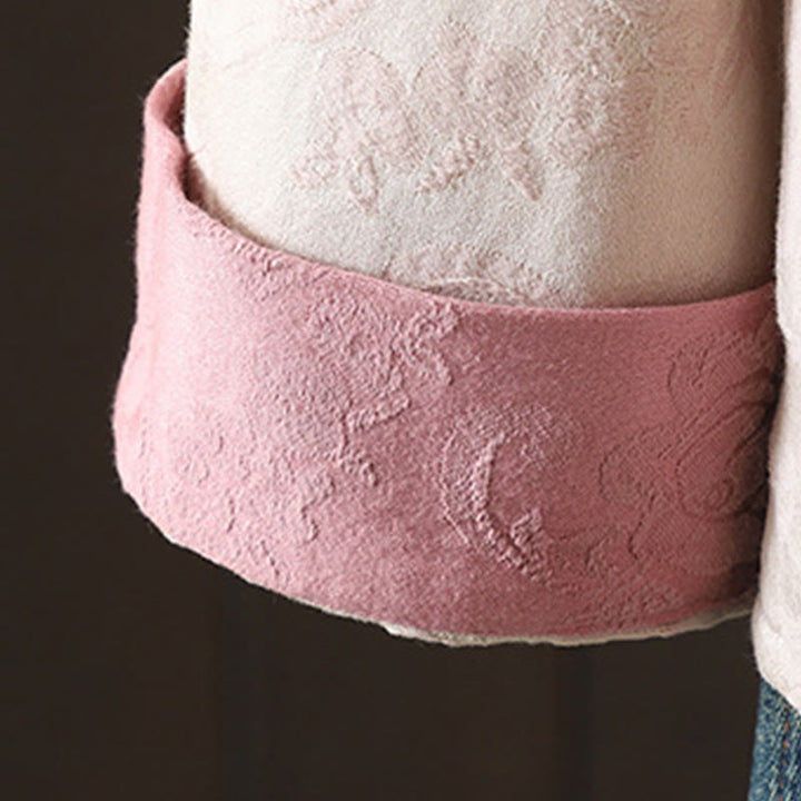 Buddha Stones Casual Women's Flower Pattern Long Sleeve Stand Collar Cotton Shirt - image 9