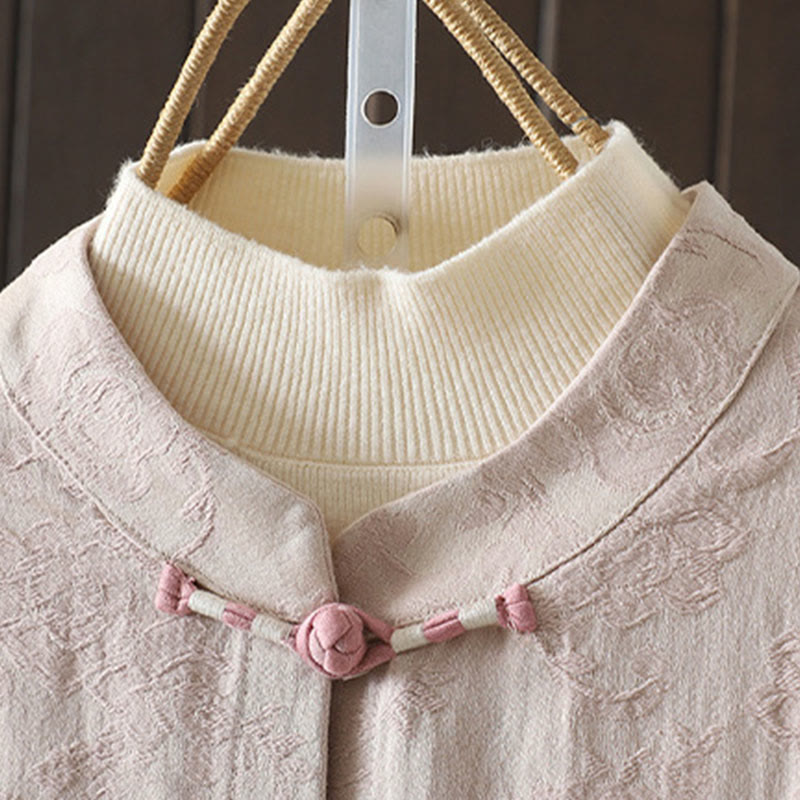 Buddha Stones Casual Women's Flower Pattern Long Sleeve Stand Collar Cotton Shirt - image 2