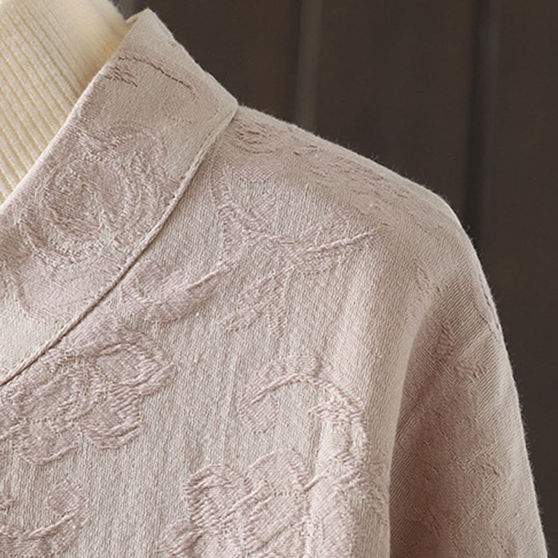 Buddha Stones Casual Women's Flower Pattern Long Sleeve Stand Collar Cotton Shirt - image 6