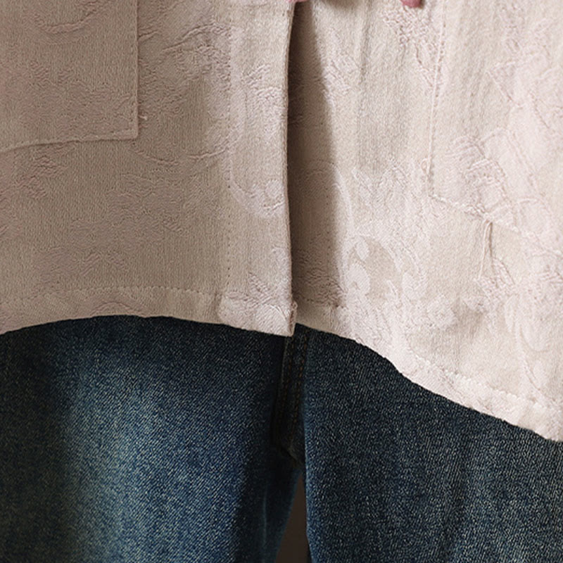 Buddha Stones Casual Women's Flower Pattern Long Sleeve Stand Collar Cotton Shirt - image 7