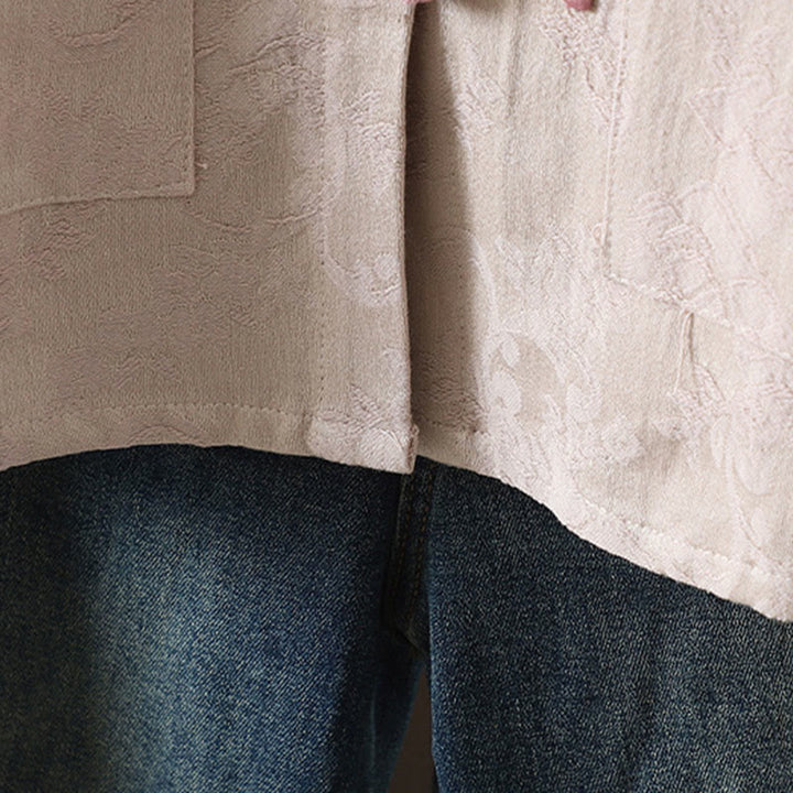 Buddha Stones Casual Women's Flower Pattern Long Sleeve Stand Collar Cotton Shirt - image 7