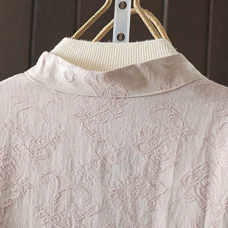 Buddha Stones Casual Women's Flower Pattern Long Sleeve Stand Collar Cotton Shirt - image 3