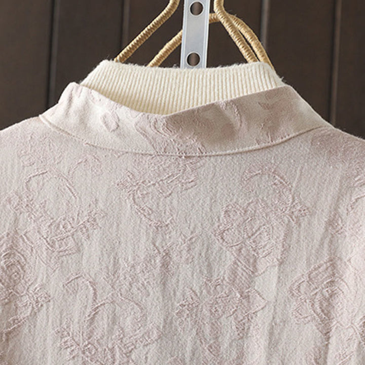 Buddha Stones Casual Women's Flower Pattern Long Sleeve Stand Collar Cotton Shirt - image 3