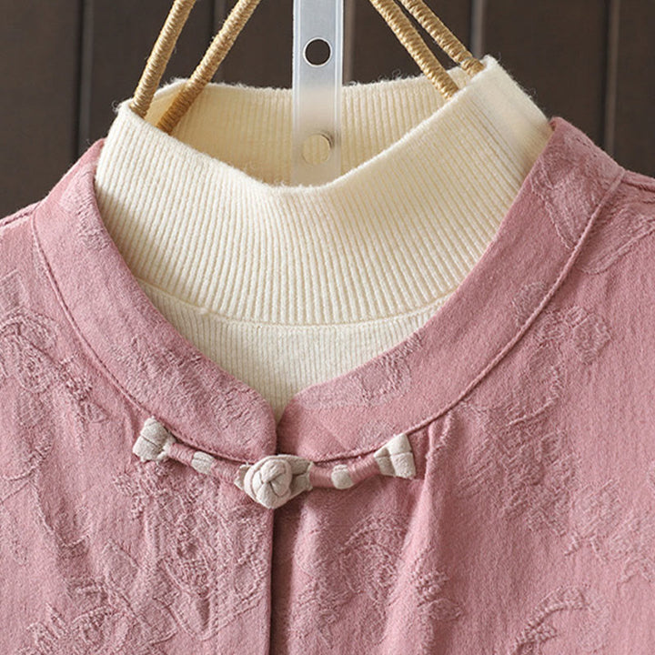 Buddha Stones Casual Women's Flower Pattern Long Sleeve Stand Collar Cotton Shirt - image 11