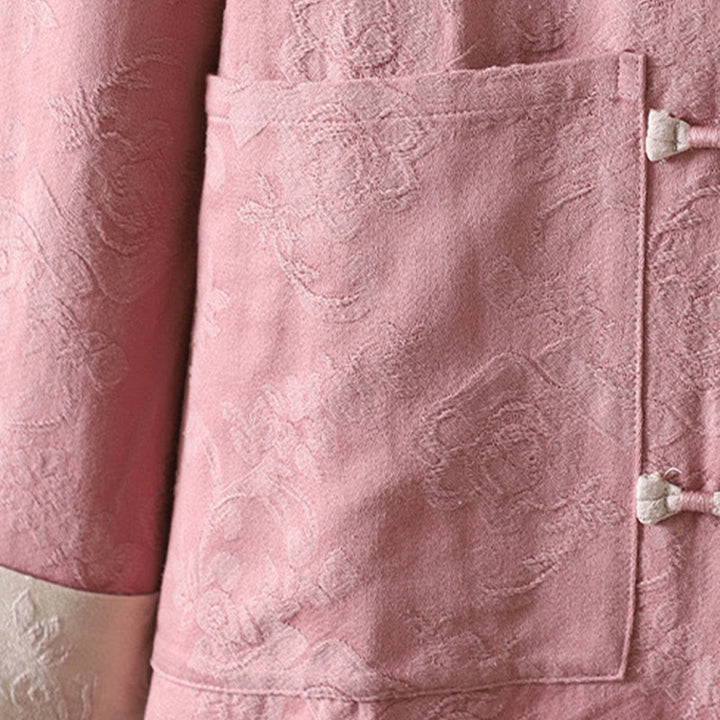 Buddha Stones Casual Women's Flower Pattern Long Sleeve Stand Collar Cotton Shirt - image 15