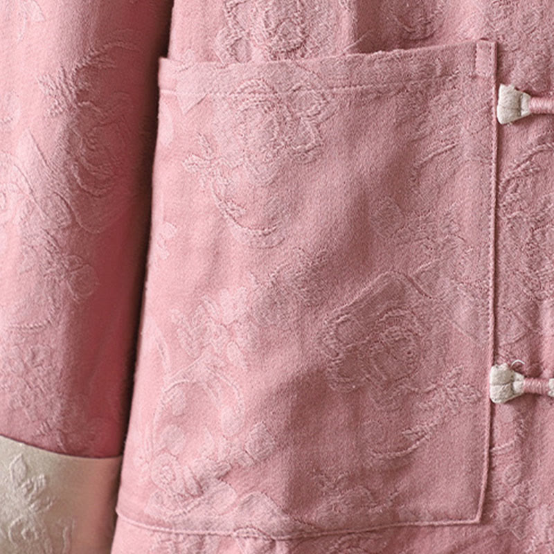 Buddha Stones Casual Women's Flower Pattern Long Sleeve Stand Collar Cotton Shirt - image 15