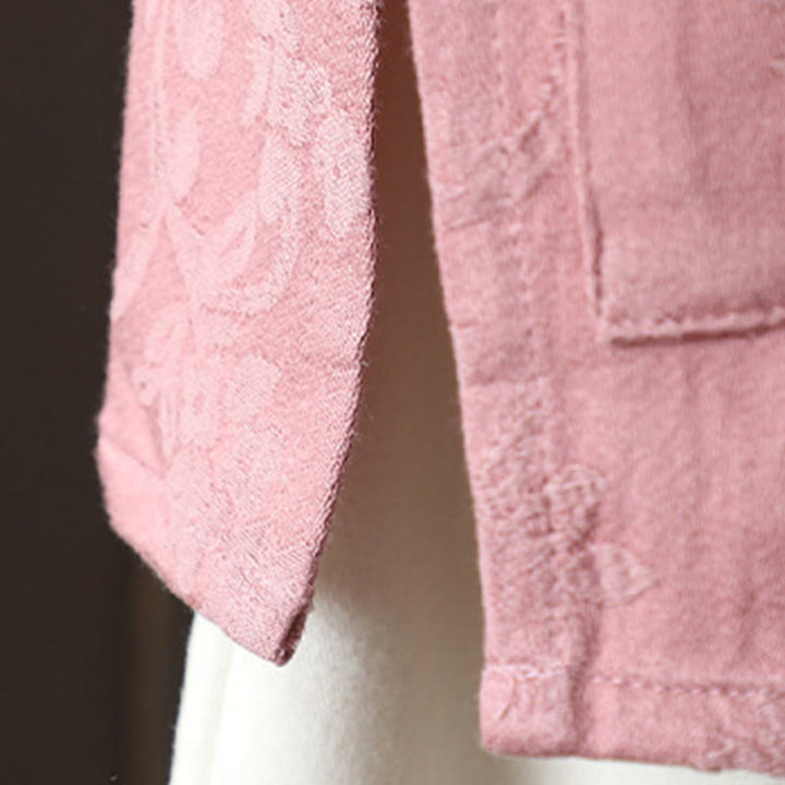 Buddha Stones Casual Women's Flower Pattern Long Sleeve Stand Collar Cotton Shirt - image 12