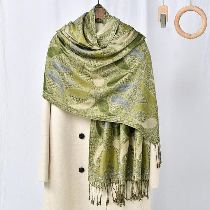 Buddha Stones Fall Cashew Flower Geometry Pattern Tassel Cozy Scarf Shawl - image 7