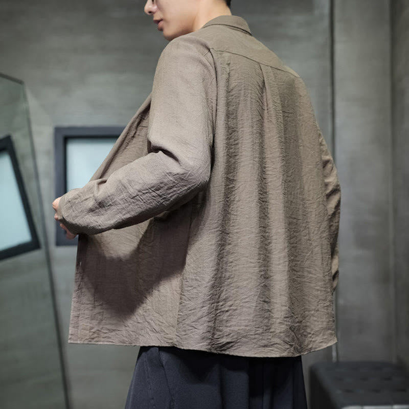 Buddha Stones Spring Men's Solid Color Buttons Design Long Sleeve Shirt - image 21