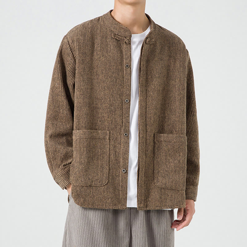 Buddha Stones Solid Color Frog-Button Long Sleeve Men's Cotton Corduroy Jacket With Pockets - image 1