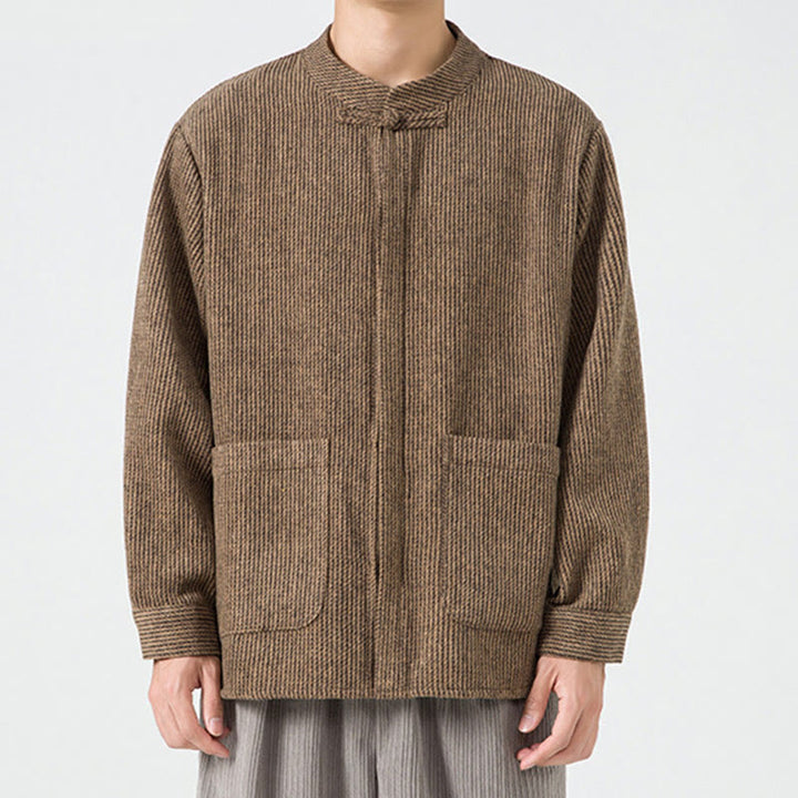 Buddha Stones Solid Color Frog-Button Long Sleeve Men's Cotton Corduroy Jacket With Pockets - image 8