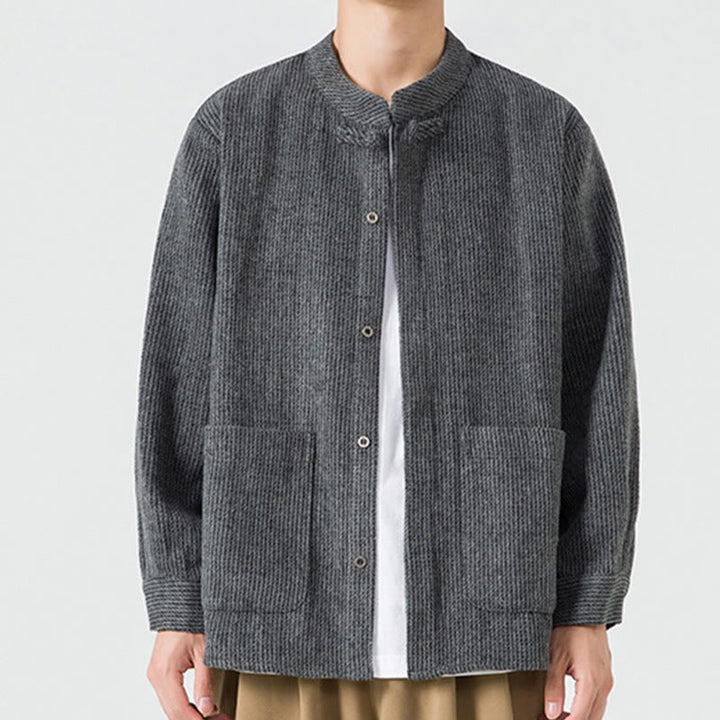 Buddha Stones Solid Color Frog-Button Long Sleeve Men's Cotton Corduroy Jacket With Pockets - Black - US/UK/AU48，EU58(5XL) - image 10