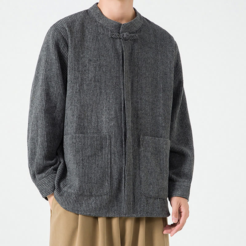 Buddha Stones Solid Color Frog-Button Long Sleeve Men's Cotton Corduroy Jacket With Pockets - image 13